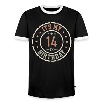 Es ist mein Geschenk zum 14. Geburtstag 14 Jahre - Männer Kontrast-T-Shirt - Schwarz/Weiß - Vorne - AI Model Female 172 light (172cm) & AI Model Male 178 light (178cm)