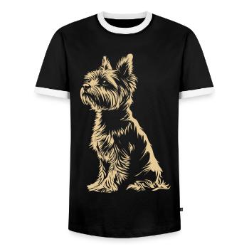Yorkshire Terrier Art minimaliste - T-shirt contrasté Homme - noir/blanc - Devant - AI Model Female 172 light (172cm) & AI Model Male 178 light (178cm)