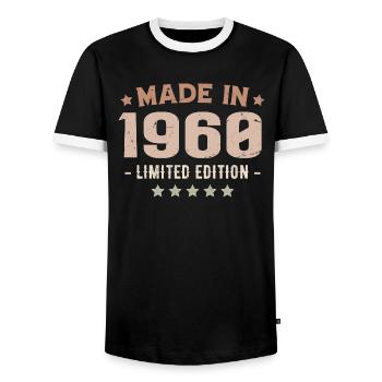 Made in 1960's Vintage 1960's Anniversary Gift - Men's Ringer Shirt - black/white - Front - AI Model Female 172 light (172cm) & AI Model Male 178 light (178cm)