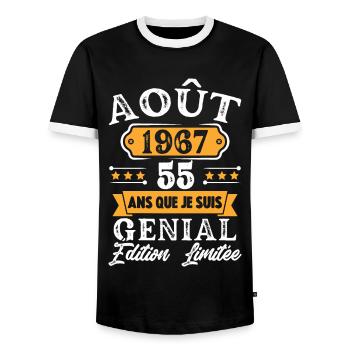 Cadeau D'anniversaire 55 Ans Août 1967 Rétro - T-shirt contrasté Homme - noir/blanc - Devant - AI Model Female 172 light (172cm) & AI Model Male 178 light (178cm)
