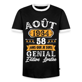 Cadeau D'anniversaire 58 Ans Août 1964 Rétro - T-shirt contrasté Homme - noir/blanc - Devant - AI Model Female 172 light (172cm) & AI Model Male 178 light (178cm)