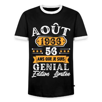 Cadeau D'anniversaire 56 Ans Août 1966 Rétro - T-shirt contrasté Homme - noir/blanc - Devant - AI Model Female 172 light (172cm) & AI Model Male 178 light (178cm)