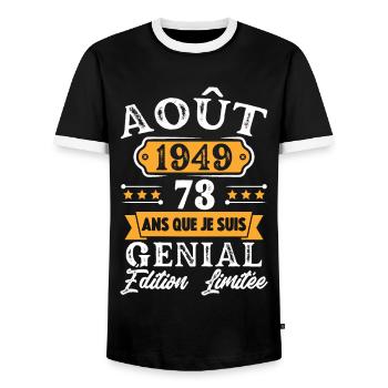 Cadeau D'anniversaire 73 Ans Août 1949 Rétro - T-shirt contrasté Homme - noir/blanc - Devant - AI Model Female 172 light (172cm) & AI Model Male 178 light (178cm)