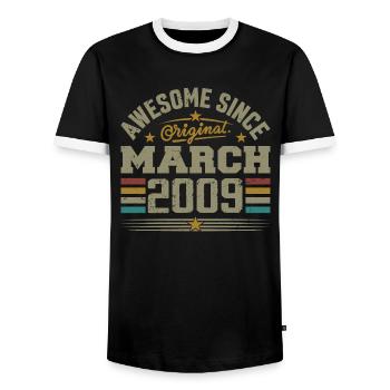 March 2009 Birthday Vintage Gift Idea 2009 - Men's Ringer Shirt - black/white - Front - AI Model Female 172 light (172cm) & AI Model Male 178 light (178cm)