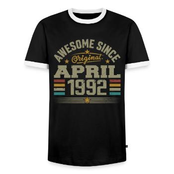 April 1992 Geburtstag Vintage Geschenkidee 1992 - Männer Kontrast-T-Shirt - Schwarz/Weiß - Vorne - AI Model Female 172 light (172cm) & AI Model Male 178 light (178cm)