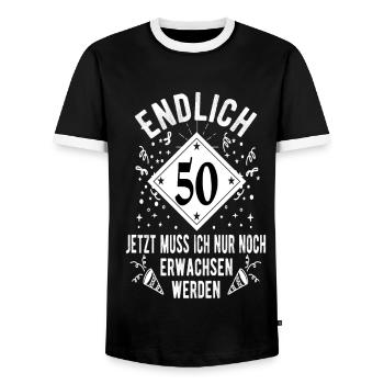Endlich 50 Jetzt muss ich noch erwachsen werden - Männer Kontrast-T-Shirt - Schwarz/Weiß - Vorne - AI Model Female 172 light (172cm) & AI Model Male 178 light (178cm)