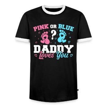 Pink Or Blue Daddy Loves You - Funny Gender reveal - T-shirt contrasté Homme - noir/blanc - Devant - AI Model Female 172 light (172cm) & AI Model Male 178 light (178cm)