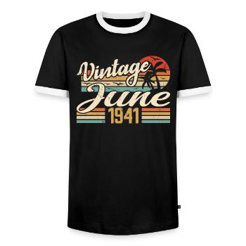 June 1941 Birthday 1941 Retro 1941 June 1941 - Men's Ringer Shirt - black/white - Front - AI Model Female 172 light (172cm) & AI Model Male 178 light (178cm)