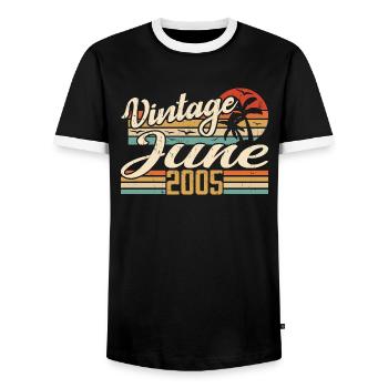 Juni 2005 Jubiläum 2005 Retro 2005 Juni 2005 - Männer Kontrast-T-Shirt - Schwarz/Weiß - Vorne - AI Model Female 172 light (172cm) & AI Model Male 178 light (178cm)