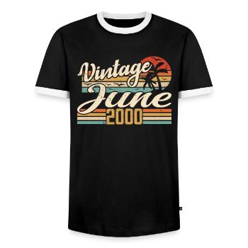 Juni 2000 Jubiläum 2000 Retro 2000 Juni 2000 - Männer Kontrast-T-Shirt - Schwarz/Weiß - Vorne - AI Model Female 172 light (172cm) & AI Model Male 178 light (178cm)