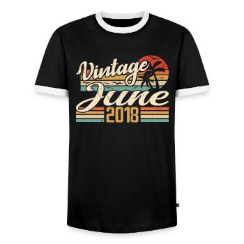 Juni 2018 Jubiläum 2018 Retro 2018 Juni 2018 - Männer Kontrast-T-Shirt - Schwarz/Weiß - Vorne - AI Model Female 172 light (172cm) & AI Model Male 178 light (178cm)