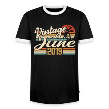 June 2019 Anniversary 2019 Retro 2019 June 2019 - Men's Ringer Shirt - black/white - Front - AI Model Female 172 light (172cm) & AI Model Male 178 light (178cm)