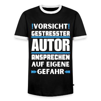 Ne vous adressez pas à un auteur stressé ! - T-shirt contrasté Homme - noir/blanc - Devant - AI Model Female 172 light (172cm) & AI Model Male 178 light (178cm)