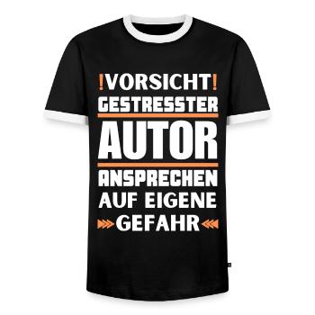 Ne vous adressez pas à un auteur stressé ! - T-shirt contrasté Homme - noir/blanc - Devant - AI Model Female 172 light (172cm) & AI Model Male 178 light (178cm)