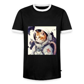 Cat Space Cat Astronaut Astrocat - Men's Ringer Shirt - black/white - Front - AI Model Female 172 light (172cm) & AI Model Male 178 light (178cm)