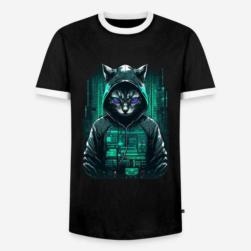 Cyber Hacker Katze - Männer Kontrast-T-Shirt - Schwarz/Weiß