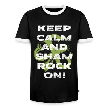 Keep calm and shamrock on. - Men's Ringer Shirt - black/white - Front - AI Model Female 172 light (172cm) & AI Model Male 178 light (178cm)