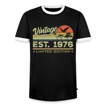 Vintage 1976 Awesome Since 1976 Gift 1976 Retro - Men's Ringer Shirt - black/white - Front - AI Model Female 172 light (172cm) & AI Model Male 178 light (178cm)