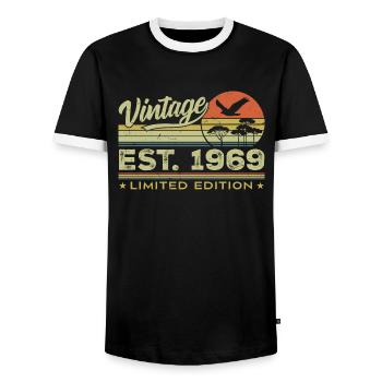 Vintage 1969 Awesome Since 1969 Gift 1969 Retro - Men's Ringer Shirt - black/white - Front - AI Model Female 172 light (172cm) & AI Model Male 178 light (178cm)