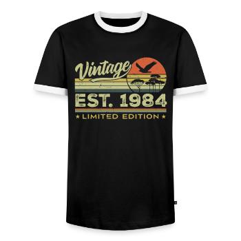 Jahrgang 1984 Genial seit 1984 Geschenk 1984 Retro - Männer Kontrast-T-Shirt - Schwarz/Weiß - Vorne - AI Model Female 172 light (172cm) & AI Model Male 178 light (178cm)