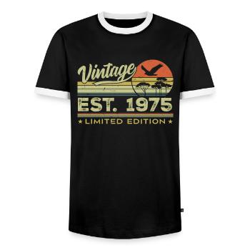 Vintage 1975 Génial Depuis 1975 Cadeau 1975 Rétro - T-shirt contrasté Homme - noir/blanc - Devant - AI Model Female 172 light (172cm) & AI Model Male 178 light (178cm)