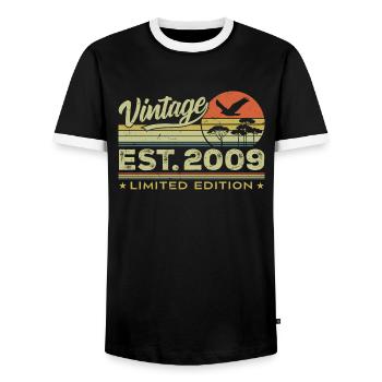 Vintage 2009 Awesome Since 2009 Gift 2009 Retro - Men's Ringer Shirt - black/white - Front - AI Model Female 172 light (172cm) & AI Model Male 178 light (178cm)