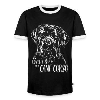 CANE CORSO ITALIANO loved by a Cane Corso Wilsigns - Men's Ringer Shirt - black/white - Front - AI Model Female 172 light (172cm) & AI Model Male 178 light (178cm)
