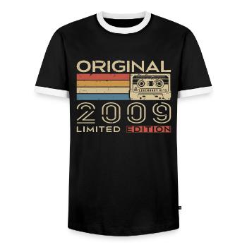 Cadeau Anniversaire 2009 Rétro 2009 - Vintage 2009 - T-shirt contrasté Homme - noir/blanc - Devant - AI Model Female 172 light (172cm) & AI Model Male 178 light (178cm)