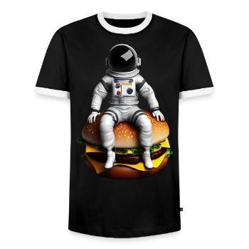 Astronaute spatial Cheeseburger - T-shirt contrasté Homme - noir/blanc - Devant - AI Model Female 172 light (172cm) & AI Model Male 178 light (178cm)