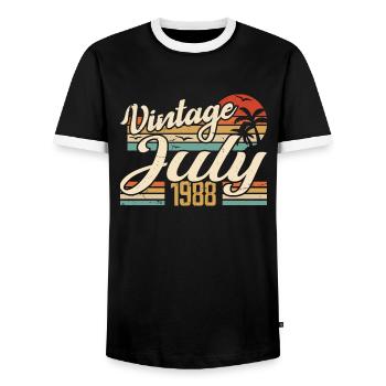 July 1988 Gift, 36th Anniversary July 1988 - Men's Ringer Shirt - black/white - Front - AI Model Female 172 light (172cm) & AI Model Male 178 light (178cm)