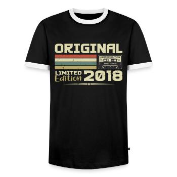 Retro 2018 Birthday Gift Born in 2018 Original - Men's Ringer Shirt - black/white - Front - AI Model Female 172 light (172cm) & AI Model Male 178 light (178cm)