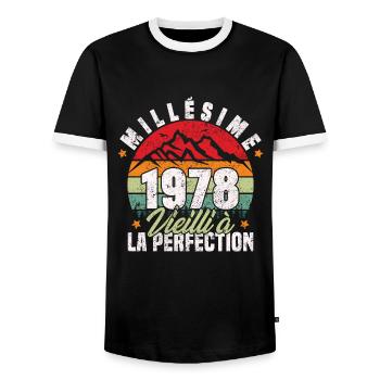 Millésime 1978, Cadeau D'anniversaire Vintage 1978 - T-shirt contrasté Homme - noir/blanc - Devant - AI Model Female 172 light (172cm) & AI Model Male 178 light (178cm)