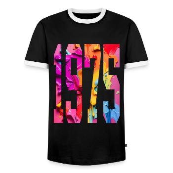BUNT 51ST BIRTHDAY 1975 - Men's Ringer Shirt - black/white - Front - AI Model Female 172 light (172cm) & AI Model Male 178 light (178cm)