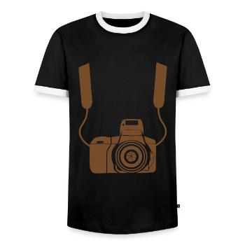 Hängende Kamera - Männer Kontrast-T-Shirt - Schwarz/Weiß - Vorne - AI Model Female 172 light (172cm) & AI Model Male 178 light (178cm)