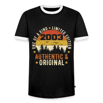 Original 2003 Geburtstagsgeschenk 2003 Authentisch - Männer Kontrast-T-Shirt - Schwarz/Weiß - Vorne - AI Model Female 172 light (172cm) & AI Model Male 178 light (178cm)
