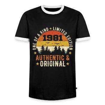 Original 1981 Cadeau D'anniversaire 1981 Authentic - T-shirt contrasté Homme - noir/blanc - Devant - AI Model Female 172 light (172cm) & AI Model Male 178 light (178cm)