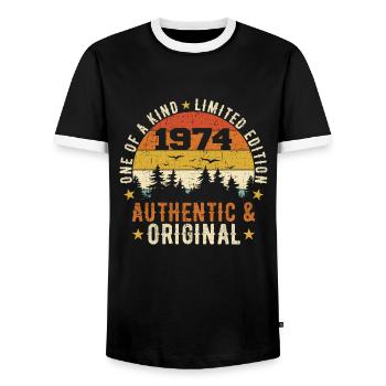 Original 1974 Authentic 1974 Birthday Gift - Men's Ringer Shirt - black/white - Front - AI Model Female 172 light (172cm) & AI Model Male 178 light (178cm)