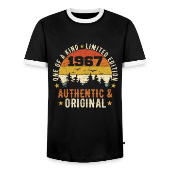 Original 1967 Birthday Gift 1967 Authentic - Men's Ringer Shirt - black/white - Front - AI Model Female 172 light (172cm) & AI Model Male 178 light (178cm)
