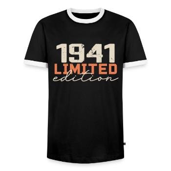 Born in 1941 | Vintage 1941 Retro Anniversary - Men's Ringer Shirt - black/white - Front - AI Model Female 172 light (172cm) & AI Model Male 178 light (178cm)