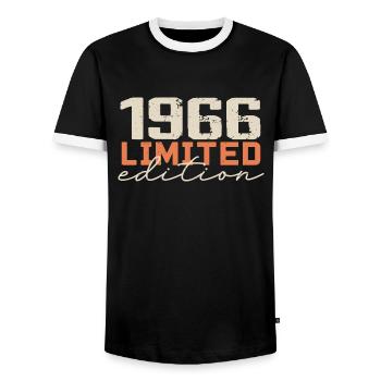Born in 1966 | Vintage 1966 Retro Anniversary - Men's Ringer Shirt - black/white - Front - AI Model Female 172 light (172cm) & AI Model Male 178 light (178cm)