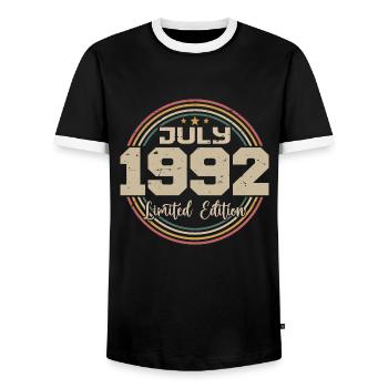 1992 Geburtstag Juli 1992 Geschenk Juli 1992 - Männer Kontrast-T-Shirt - Schwarz/Weiß - Vorne - AI Model Female 172 light (172cm) & AI Model Male 178 light (178cm)