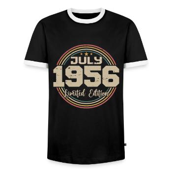 1956 Birthday July 1956 Gift July 1956 - Men's Ringer Shirt - black/white - Front - AI Model Female 172 light (172cm) & AI Model Male 178 light (178cm)
