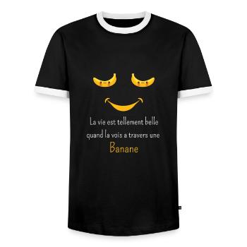 La vie est tellement belle quand la vois a travers - T-shirt contrasté Homme - noir/blanc - Devant - AI Model Female 172 light (172cm) & AI Model Male 178 light (178cm)