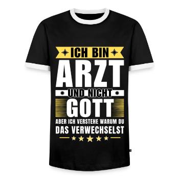 Ich bin Arzt und nicht Gott - Männer Kontrast-T-Shirt - Schwarz/Weiß - Vorne - AI Model Female 172 light (172cm) & AI Model Male 178 light (178cm)