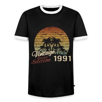 Vintage 1991 Birthday Gift 1991 Retro 1991 - Men's Ringer Shirt - black/white - Front - AI Model Female 172 light (172cm) & AI Model Male 178 light (178cm)
