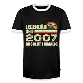 Legendary since 2007 - absolutely unique - Men's Ringer Shirt - black/white - Front - AI Model Female 172 light (172cm) & AI Model Male 178 light (178cm)
