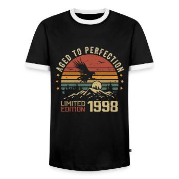 Jahrgang 1998 Limitierte Auflage 1998 Retro 1998 - Männer Kontrast-T-Shirt - Schwarz/Weiß - Vorne - AI Model Female 172 light (172cm) & AI Model Male 178 light (178cm)