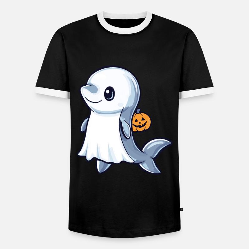 Dolphin Halloween Comic Ghost - Men's Ringer Shirt - black/white