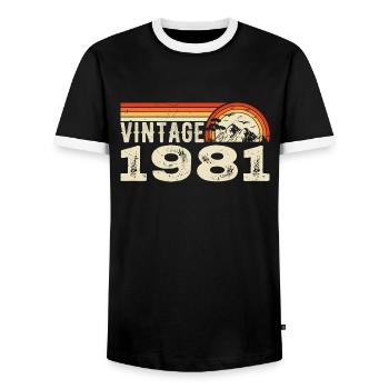 Jahrgang 1981 Retro 1981 Geburtstagsgeschenk - Männer Kontrast-T-Shirt - Schwarz/Weiß - Vorne - AI Model Female 172 light (172cm) & AI Model Male 178 light (178cm)