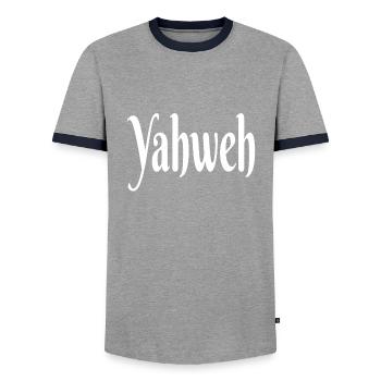 Jésus est Seigneur, sauve, Christ, Yahweh, Bible, Dieu - T-shirt contrasté Homme - gris/marine  - Devant - AI Model Female 172 light (172cm) & AI Model Male 178 light (178cm)